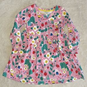 Mini Boden Pink Floral Dress with Strawberries And Cats, Sizes 4-5 And 5-6
